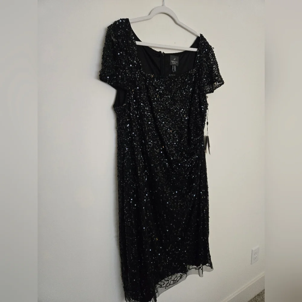 Adrianna Papell Black Sequin short sleeve rouched  waist dress NWT | Size 20 - Picture 4 of 7